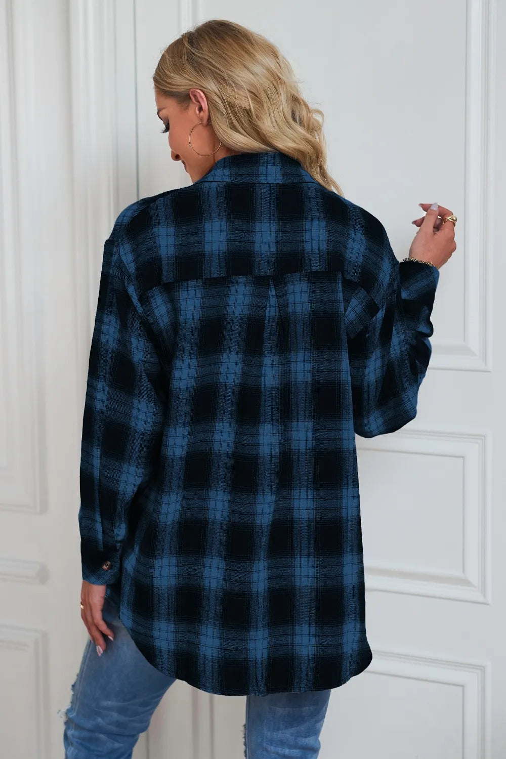 Plaid Button Up Dropped Shoulder Outerwear (13)