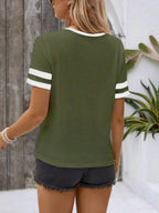 Striped Short Sleeve Half Zip Top (6)