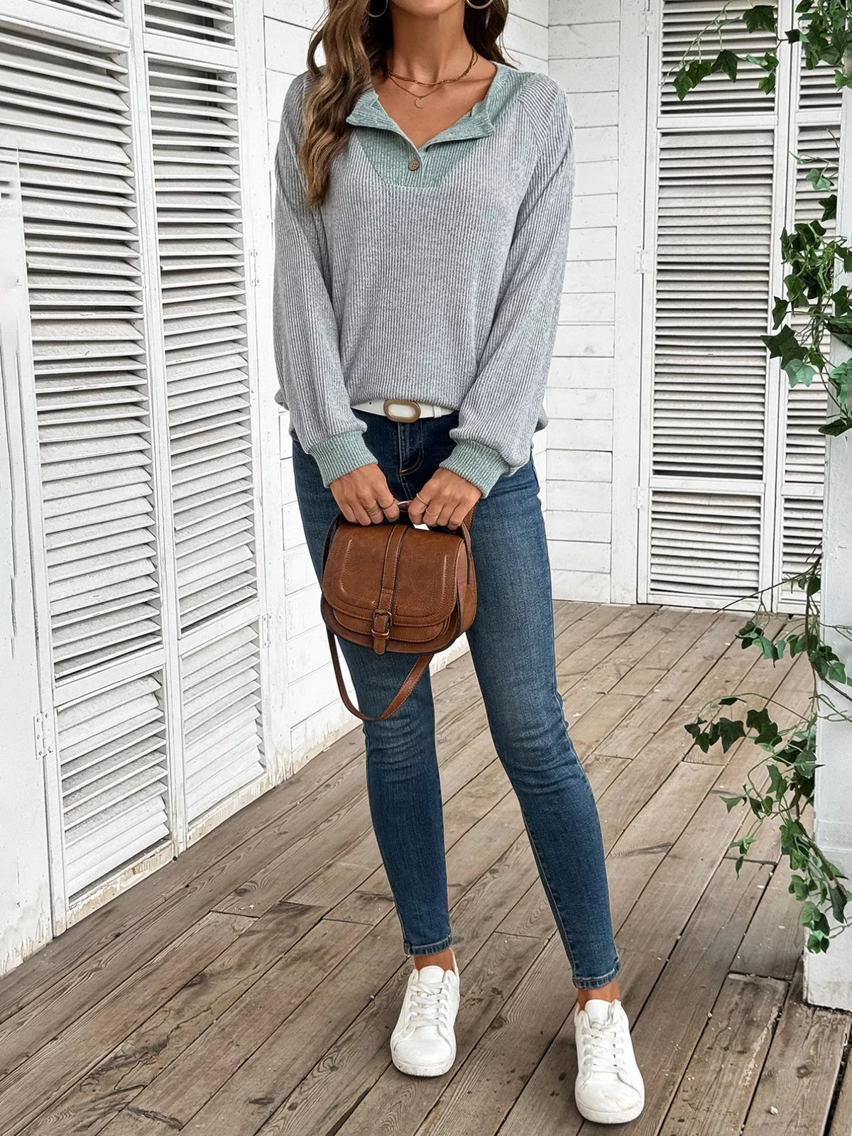 Ribbed Knit Two-tone Top (30)