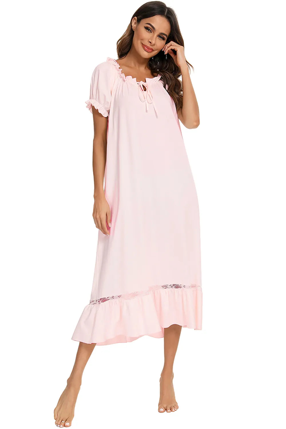 Lace Detail Short Sleeve Lounge Dress (10)