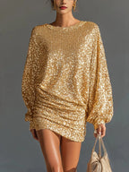 Sequin Long Sleeve Ruched Mini Dress (3)