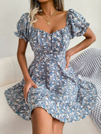 Floral Sweetheart Neck Flounce Sleeve Mini Dress (6)