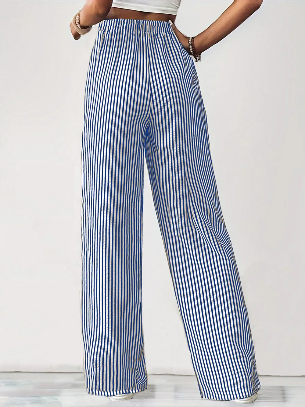 Drawstring Striped Elastic Waist Pants (8)