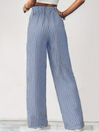 Drawstring Striped Elastic Waist Pants (8)