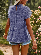 Printed Ruffle Sleeve Babydoll Blouse (23)