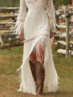 Lace Fringe V-neck Maxi Dress (3)
