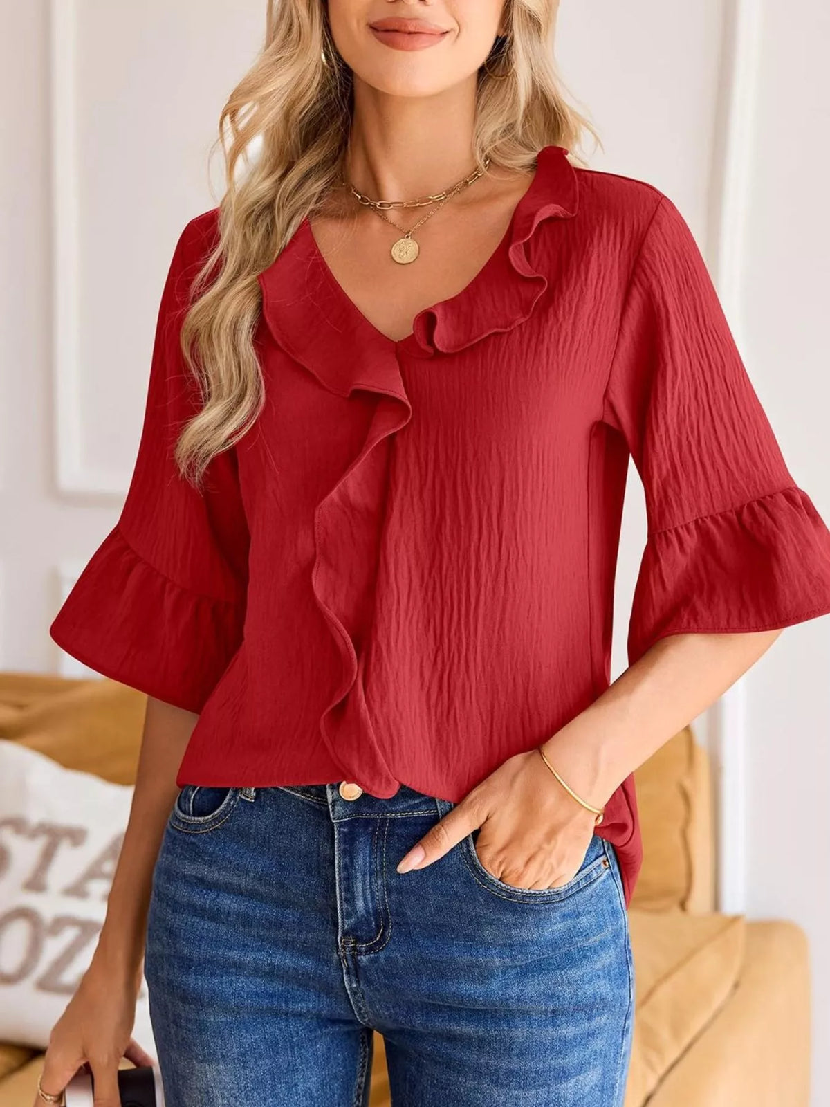Ruffled Flounce Sleeve Blouse (14)