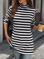 Striped Turtleneck Long Sleeve Knit Top (2)