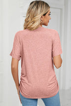 Ruched V-neck Short Sleeve T-shirt (20)