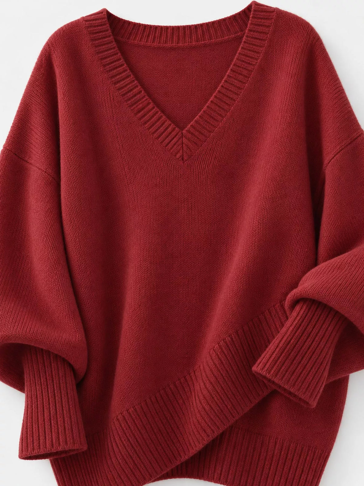 Full Size V-neck Oversized Batwing Sleeve Sweater Plus (5)