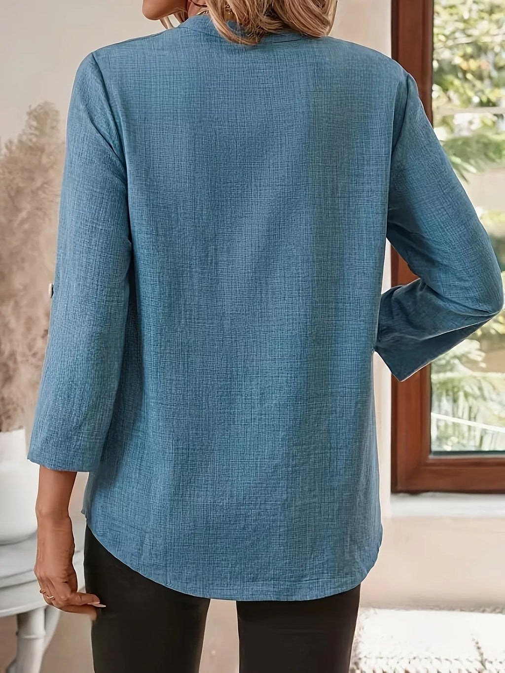 Roll-up Sleeve Notched Blouse (5)