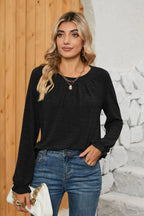 Ruched Round Neck Flounce Sleeve T-shirt (15)