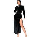 High Neck Long Velvet Dress Slim Slit photo 4