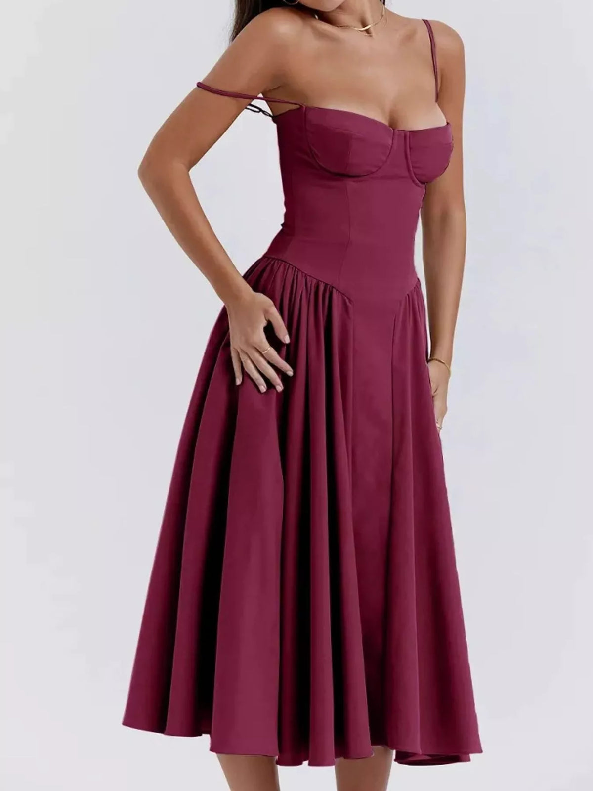 Sweetheart Neck Ruched Midi Dress (2)
