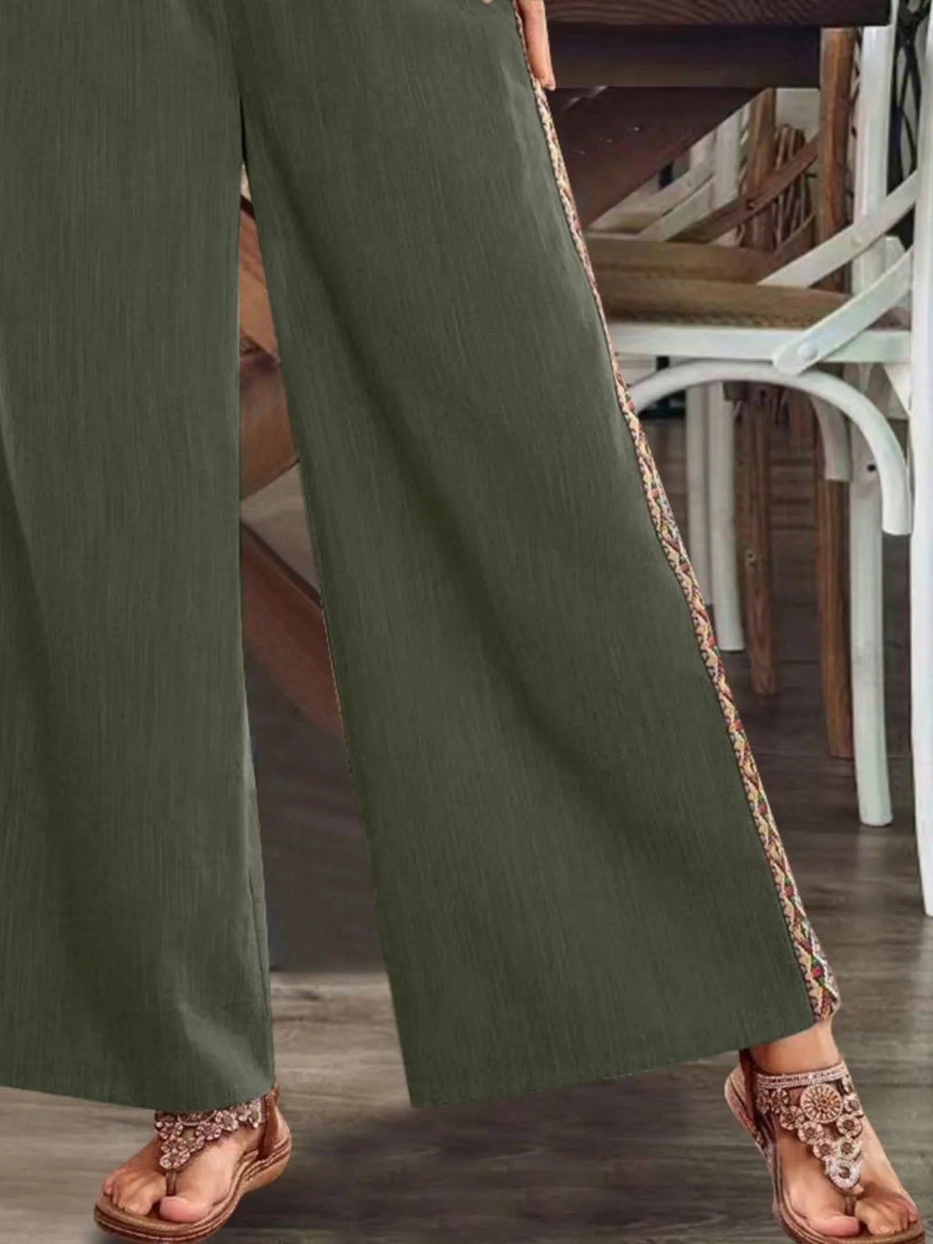 Bohemian Wide Leg Embroidered Side Stripe Pants (9)