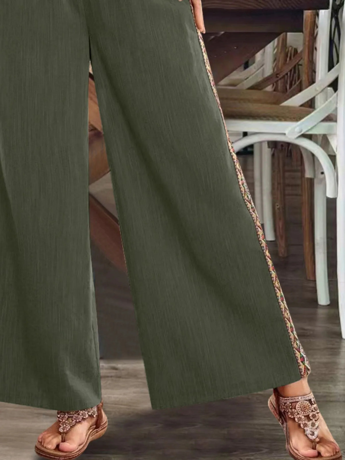 Bohemian Wide Leg Embroidered Side Stripe Pants (9)