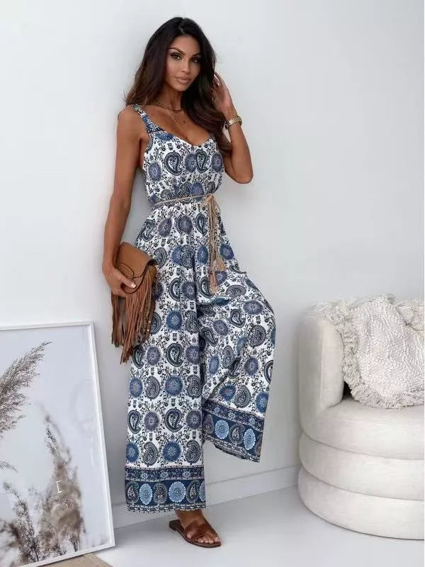 Printed Spaghetti Strap Wide-leg Jumpsuit (3)