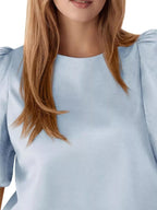 Round Neck Puff Sleeve Satin Top (8)