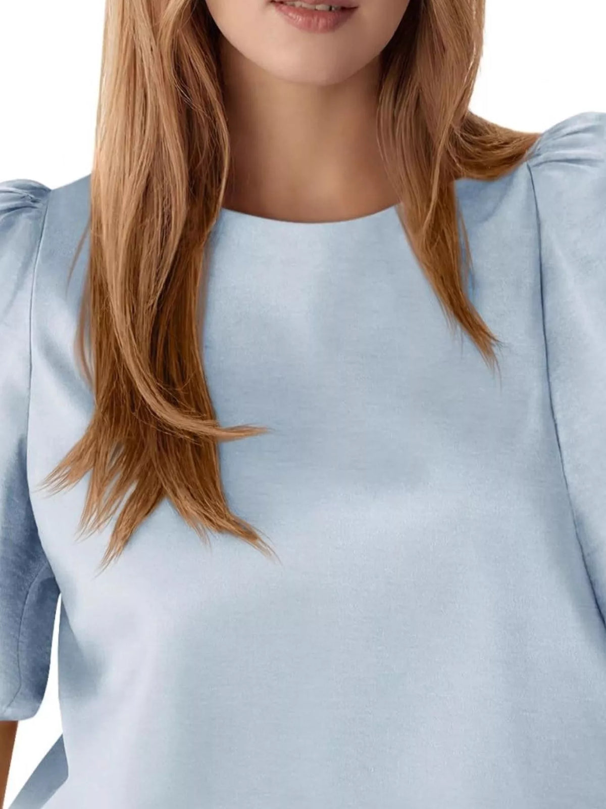 Round Neck Puff Sleeve Satin Top (8)