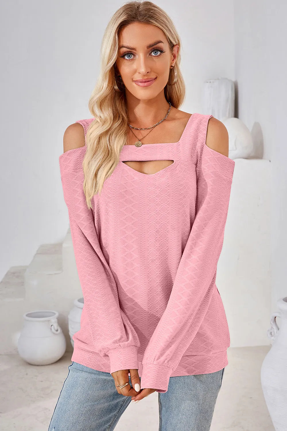 Cutout Square Neck Cold Shoulder T-shirt (6)