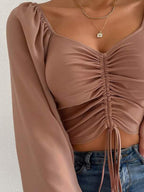 Drawstring Sweetheart Neck Cropped Top (12)