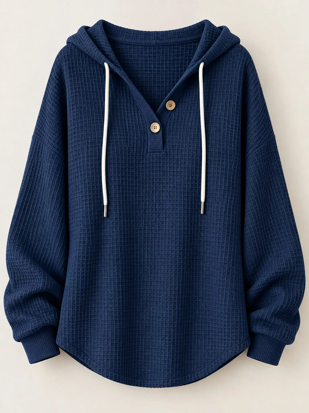 Full Size Waffle Knit Button Detail Hoodie Plus (38)