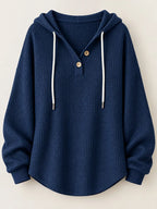 Full Size Waffle Knit Button Detail Hoodie Plus (38)
