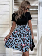 Tied Front Contrast Leopard Short Sleeve Mini Dress (4)