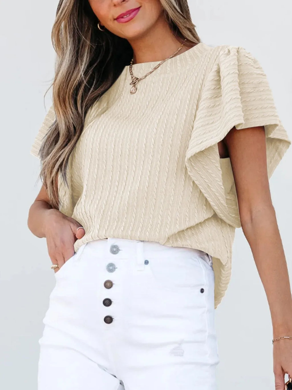 Round Neck Ruffle Sleeve Top (8)
