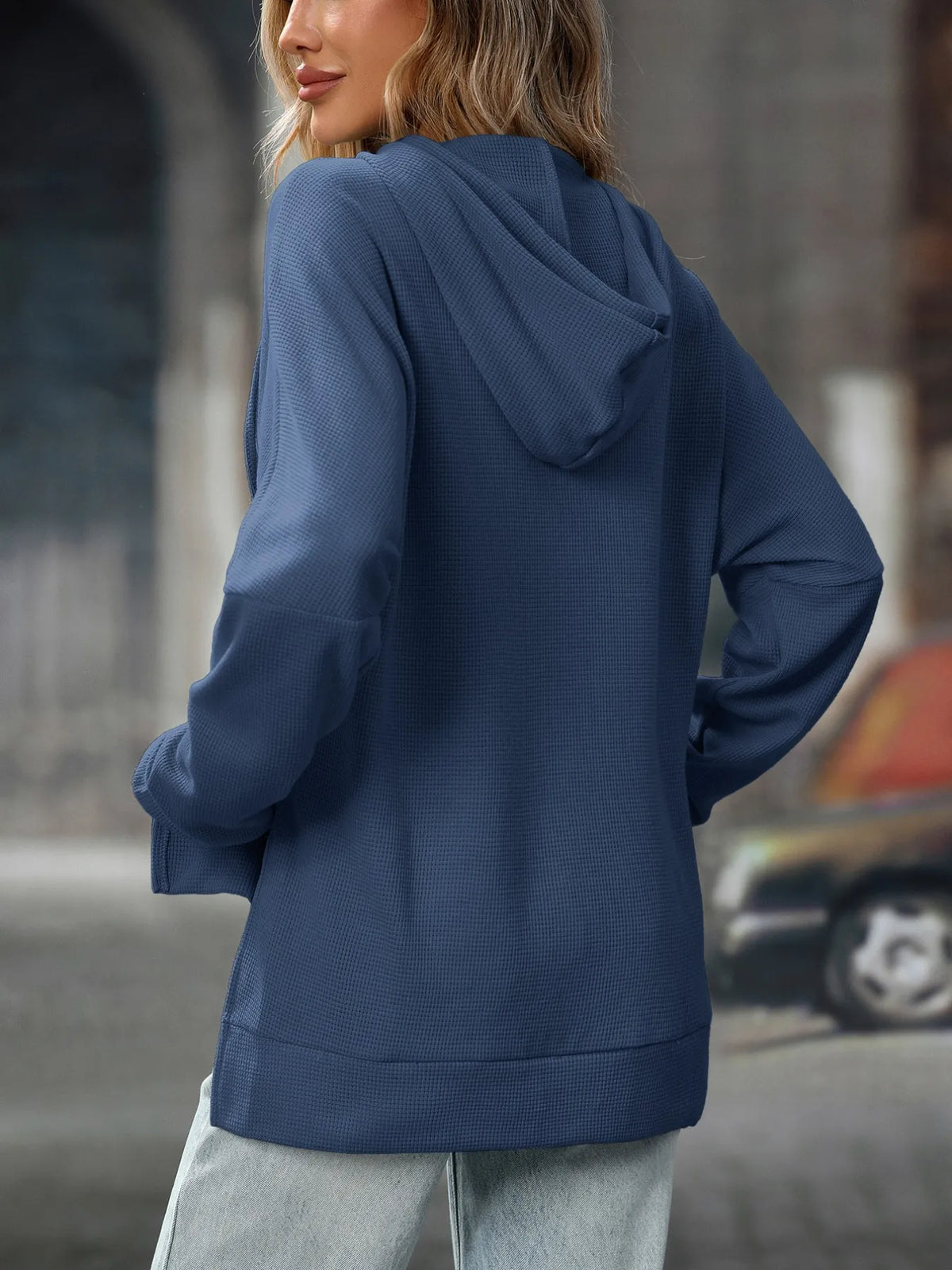 Textured Drawstring Long Sleeve Hoodie (24)