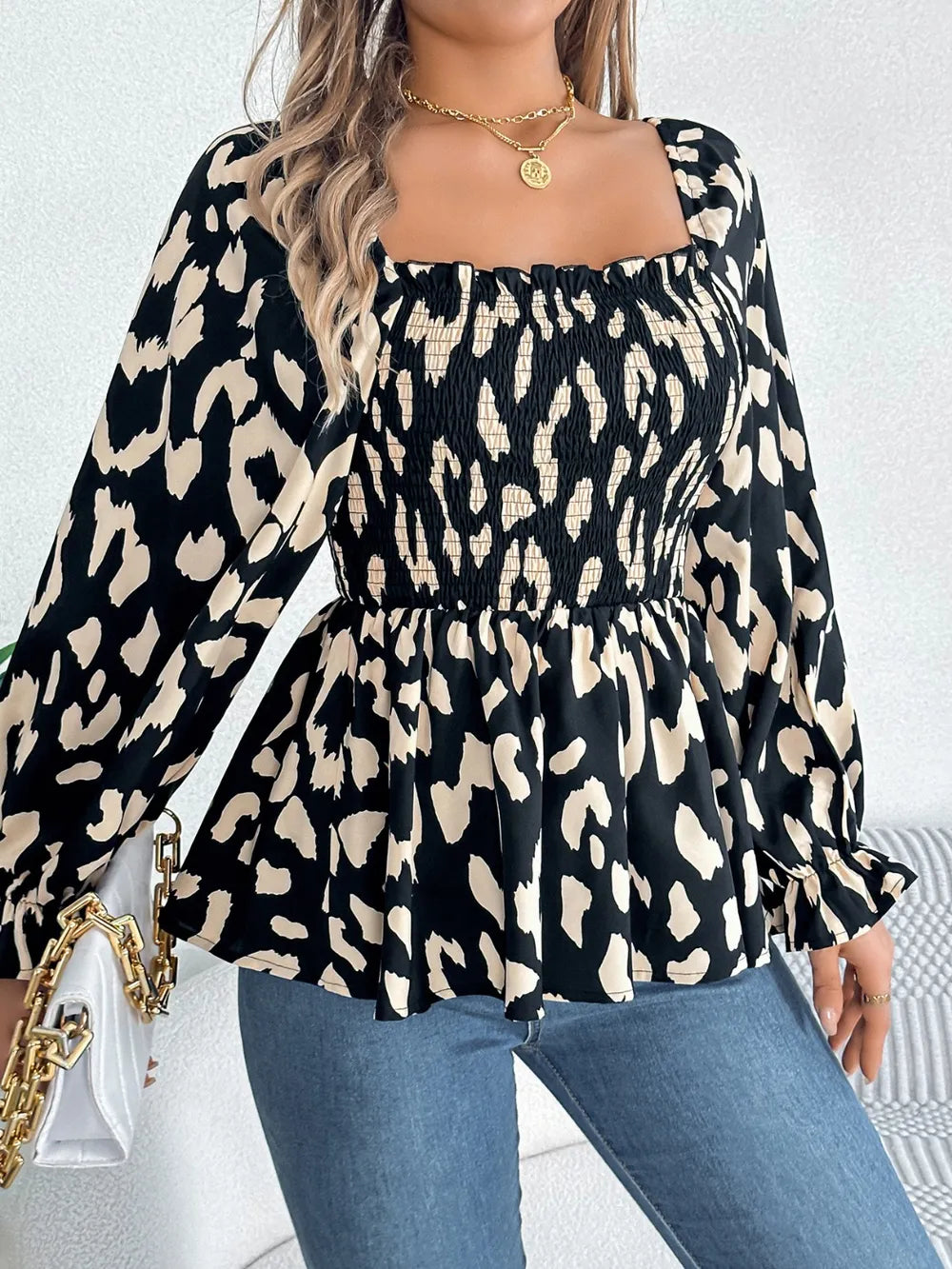 Square Neck Flounce Sleeve Blouse (4)