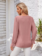 Applique V-neck Flounce Sleeve T-shirt (15)