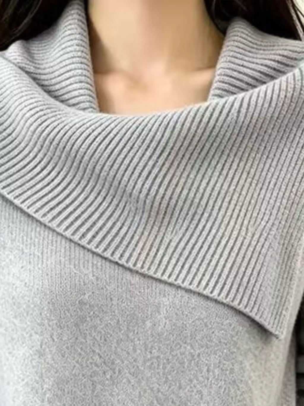 Full Size Asymmetric Ribbed Collar Sweater Plus (11)