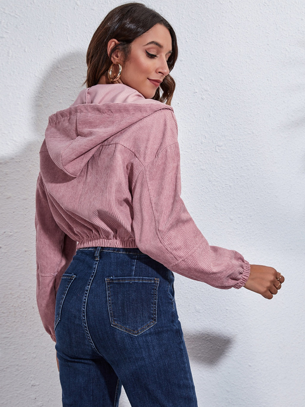 Drawstring Hooded Zip Up Jacket Pockets (2)