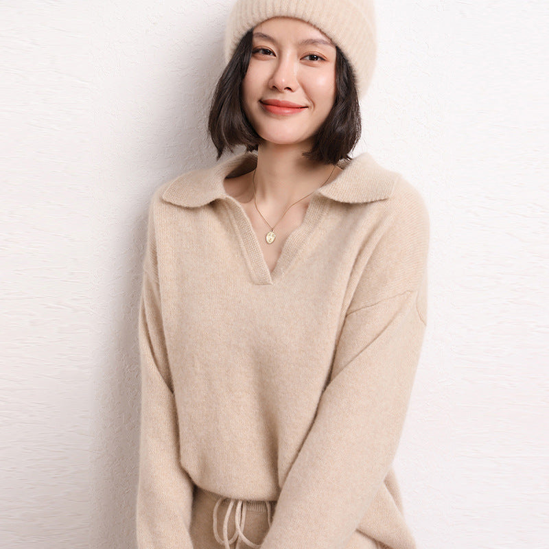 Cashmere Short Loose Polo Collar Sweater photo 1