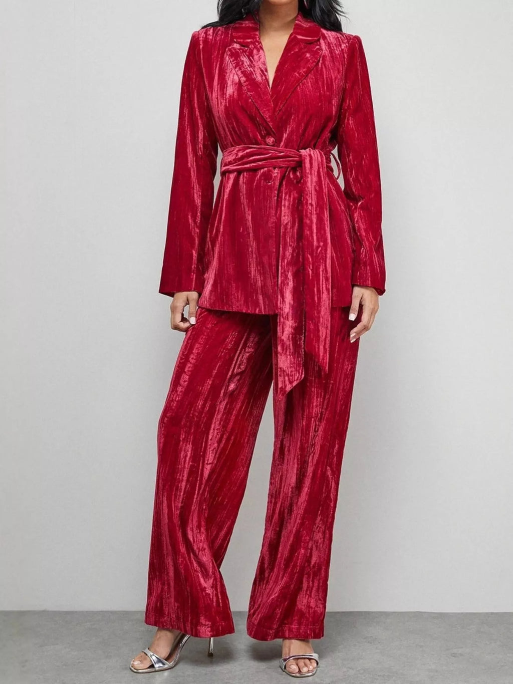 Velvet Lapel Collar Blazer Pants Set (3)