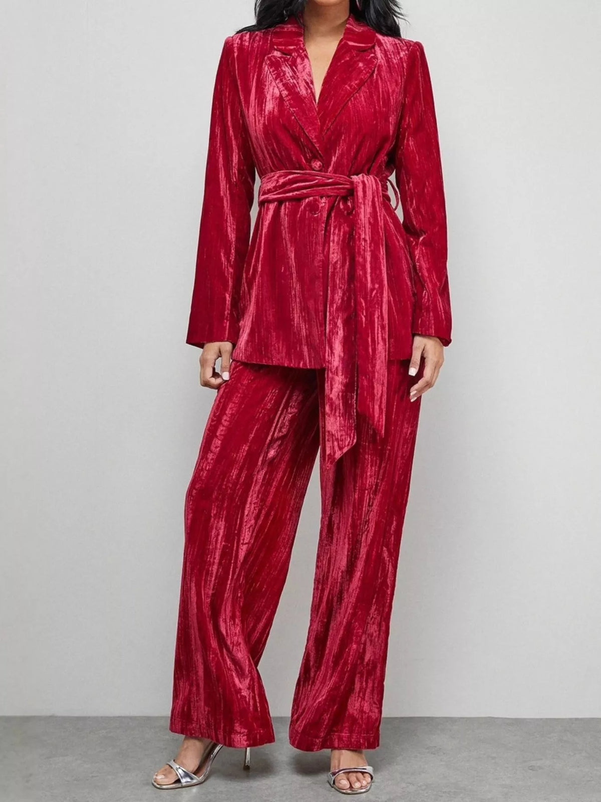 Velvet Lapel Collar Blazer Pants Set (3)
