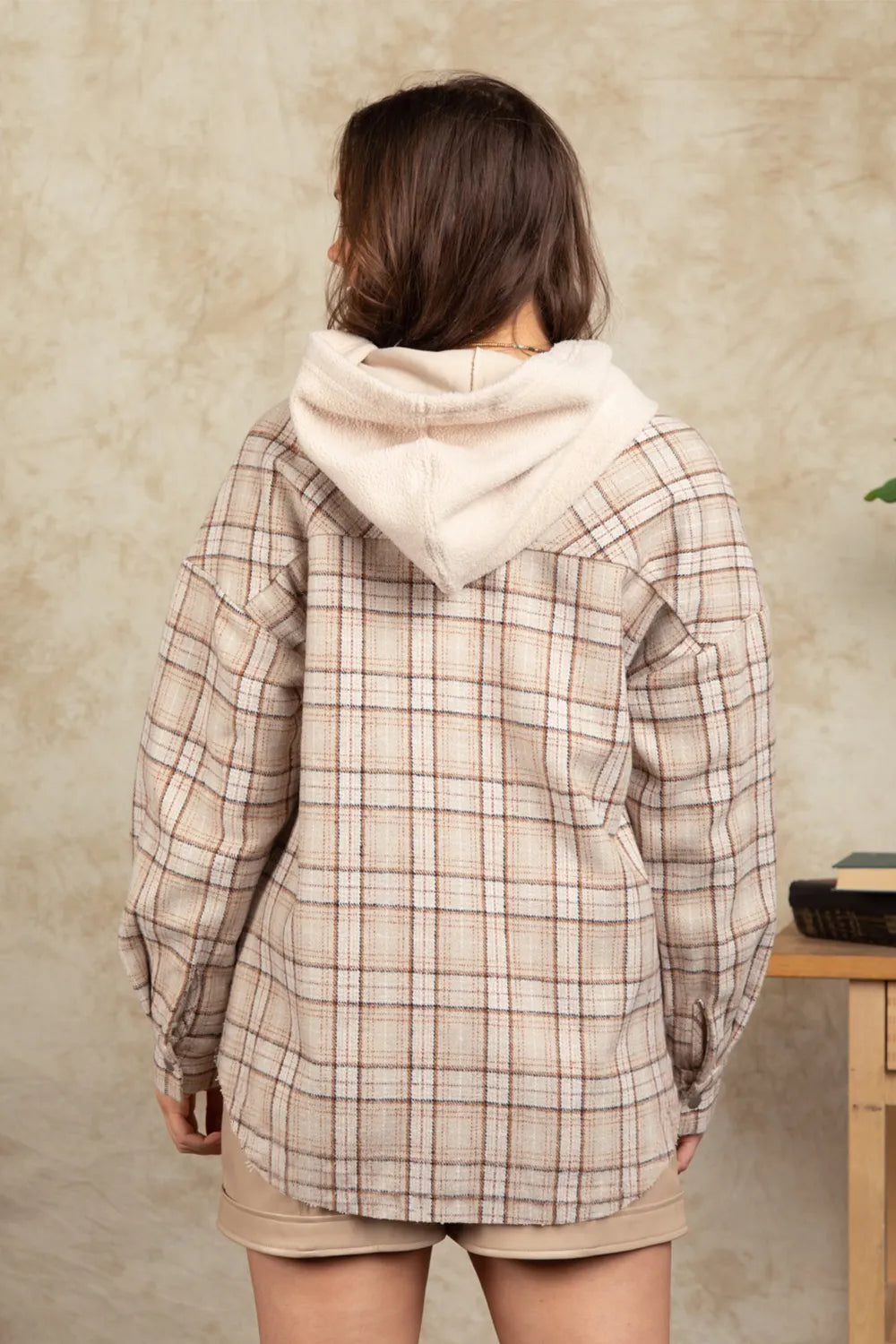 Drawstring Plaid Long Sleeve Hooded Jacket (15)