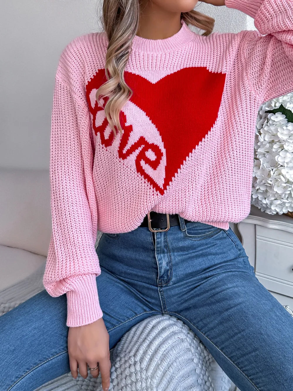 Love Heart Round Neck Dropped Shoulder Sweater (6)