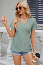 Eyelet Surplice Short Sleeve T-shirt (23)