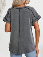Exposed Seam V-neck Short Sleeve Top (2)