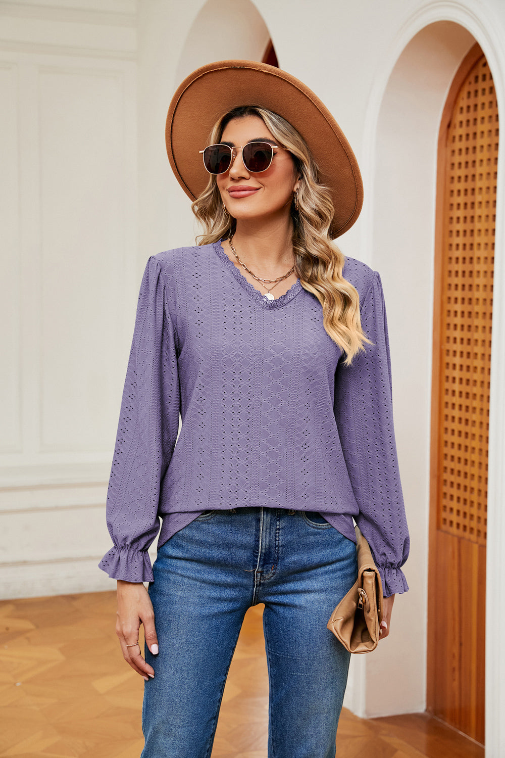 V-neck Flounce Sleeve Blouse (20)