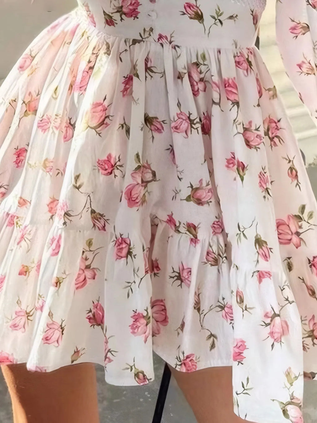 Full Size Floral Print Lace Detail V-neck Mini Dress Plus (7)