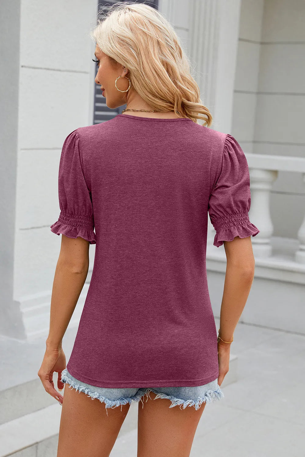 Tie Neck Flounce Sleeve Blouse (16)