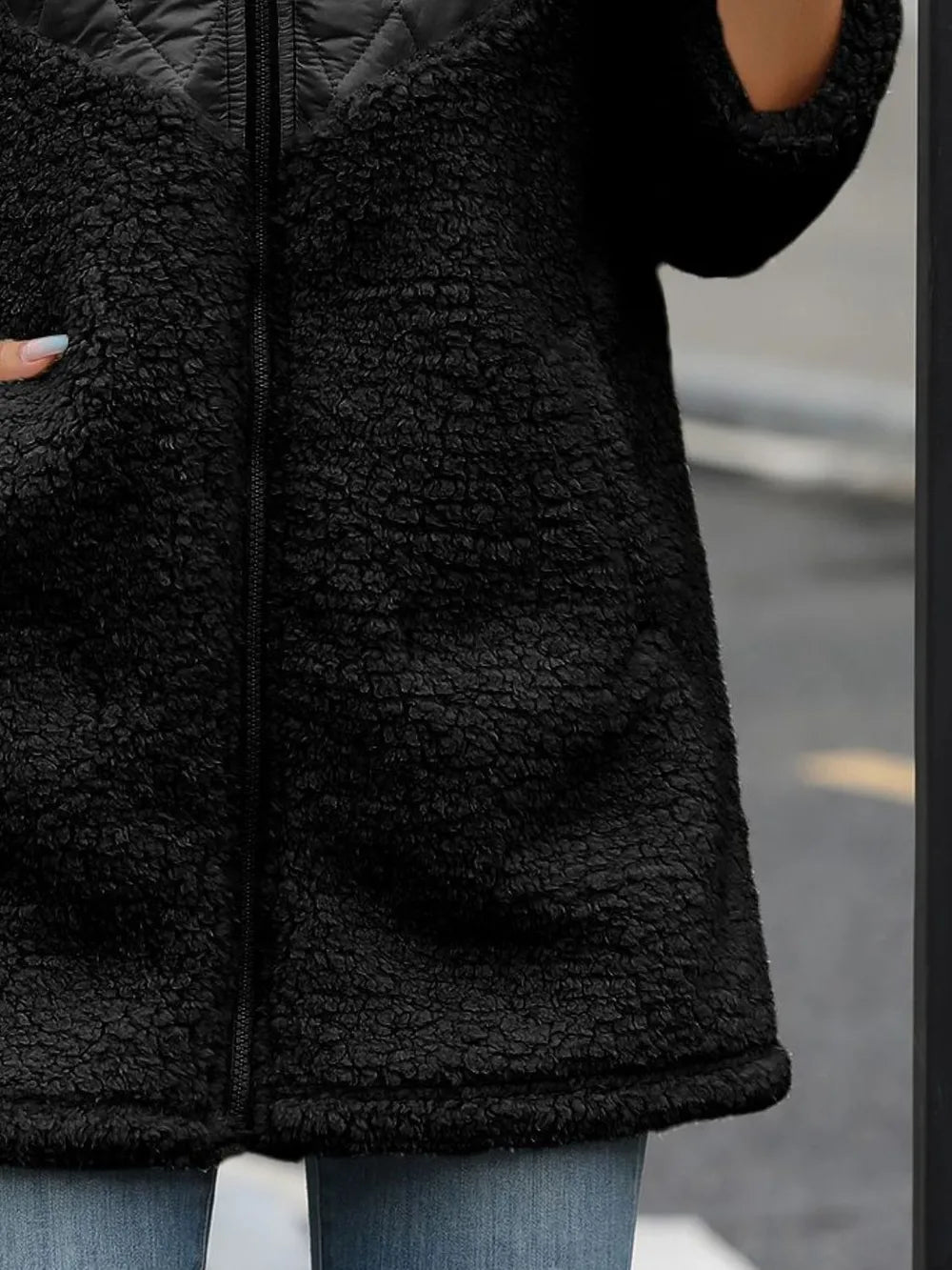 Fuzzy Zip Up Long Sleeve Hooded Jacket (10)