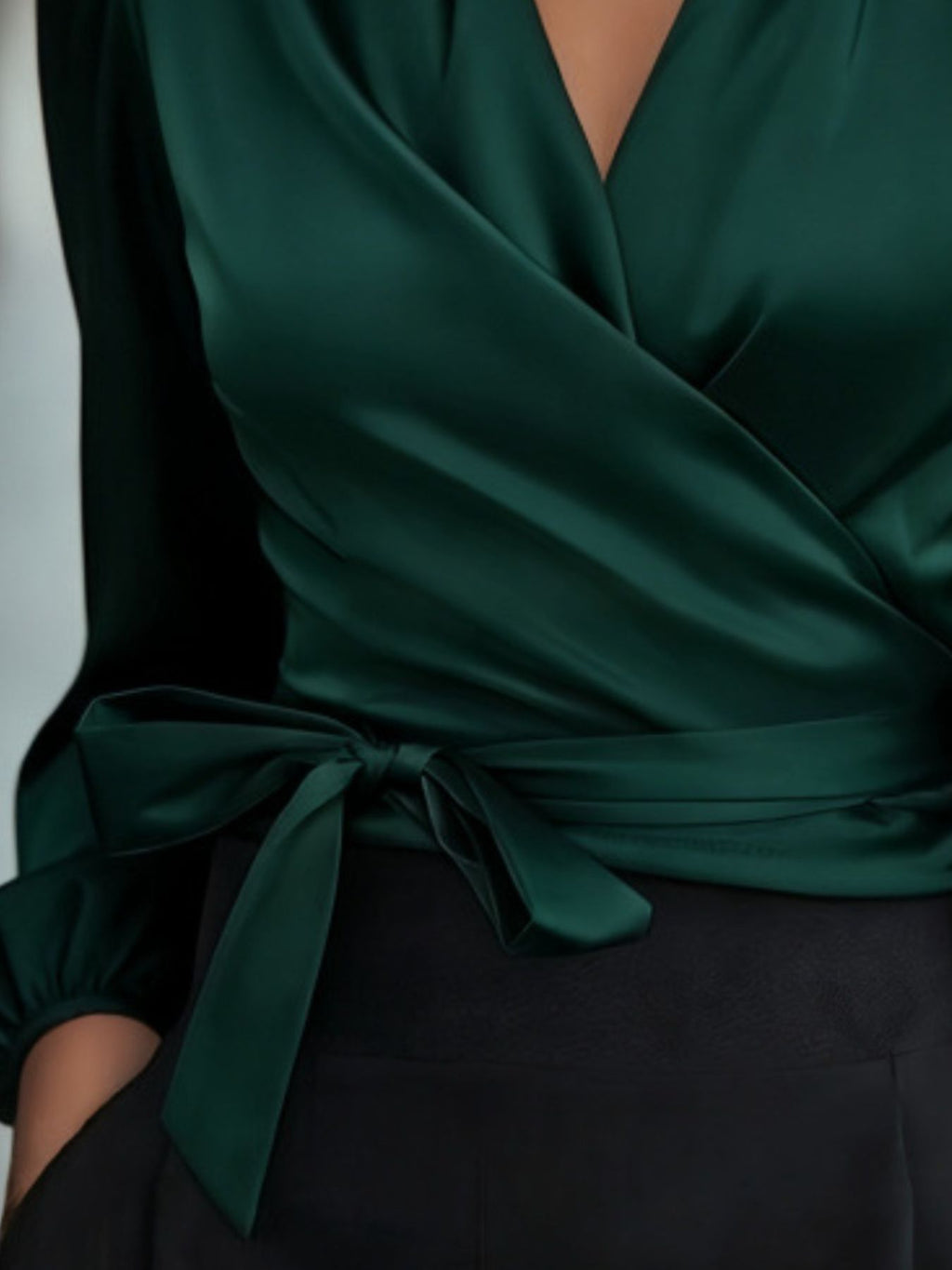 Satin Tie Waist Wrap Blouse (12)
