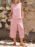 Striped Sleeveless Top Cropped Pants Set