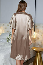 Satin Flutter Sleeve Side Slit V-neck Night Dress (13)