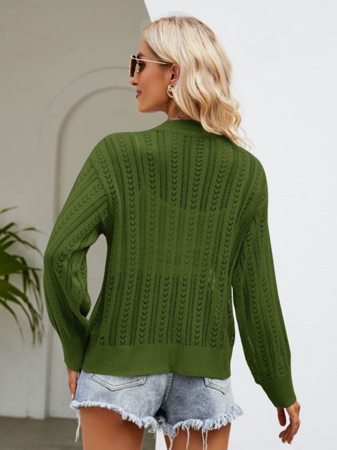 Button Down Ribbed Trim Cardigan (9)