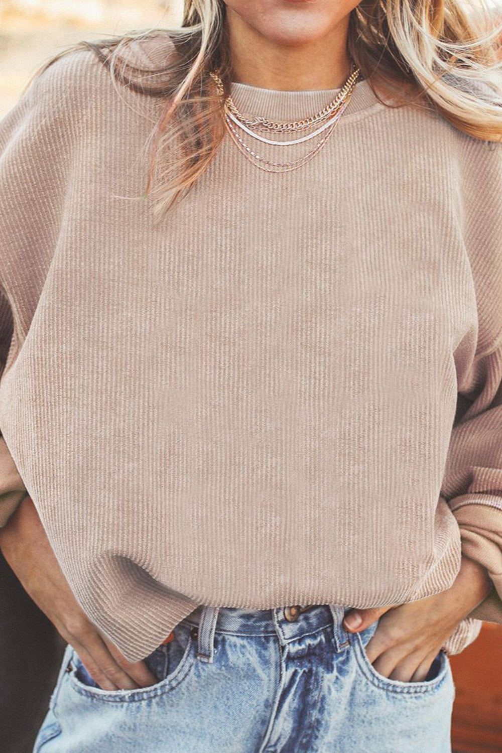 Ribbed Round Neck Drop Shoulder Sweatshirt (9)